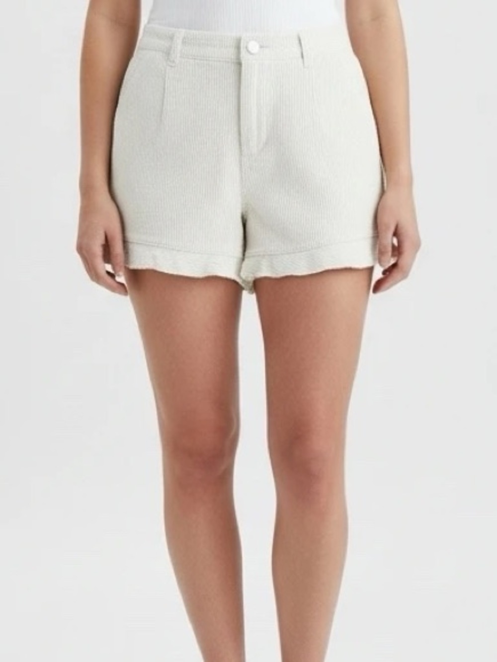 Showpo Cream Corduroy Ruffle Hem Shorts